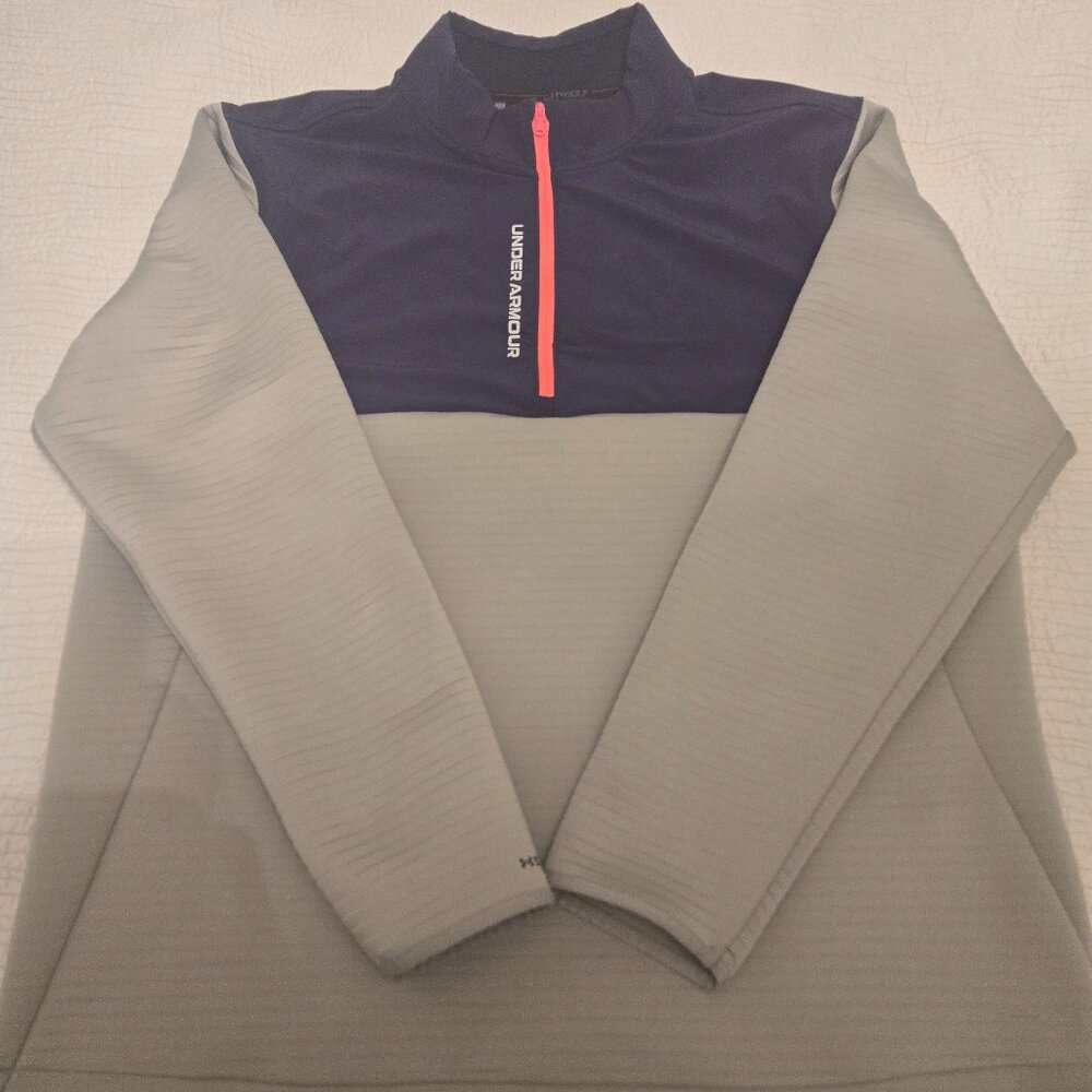 Under Armour Shirt, 2XL, Navy Blue and Moss Green, Quarter Zip